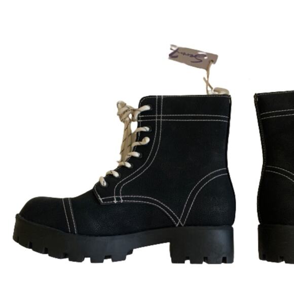 Seven7 Combat Boots Jodi Black Faux Leather Lace Up Contrast Stitching Size 10 - Picture 6 of 12
